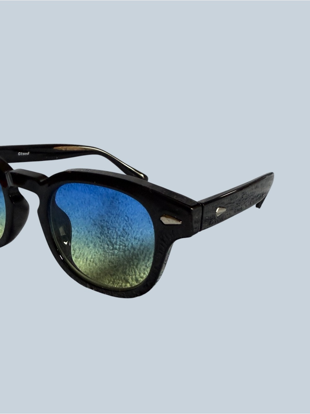 Black Frame Sunglasses with Blue-Green Gradient Lenses - Picture 2 of 12